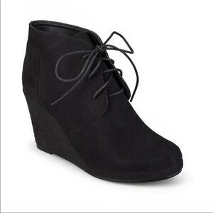 NEW Merona Black Lace-Up Ankle Vegan Suede Wedge Boots